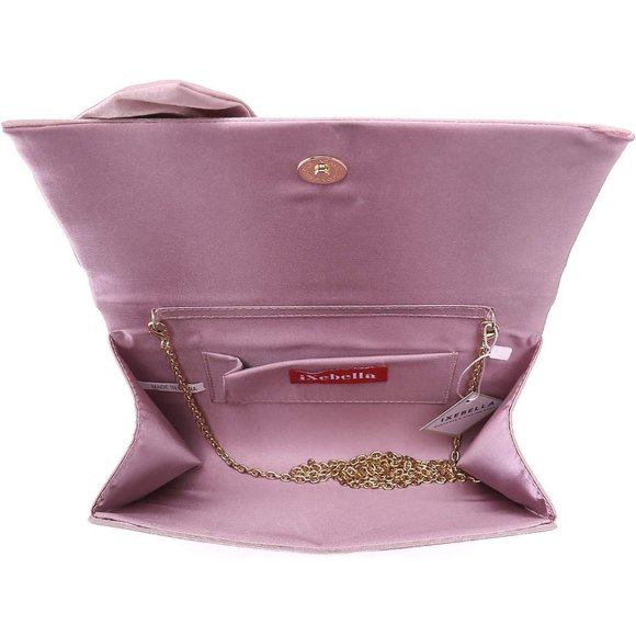 Women Satin Bag Bow Flap Formal Party Evening Clutch - Picture 4 of 7